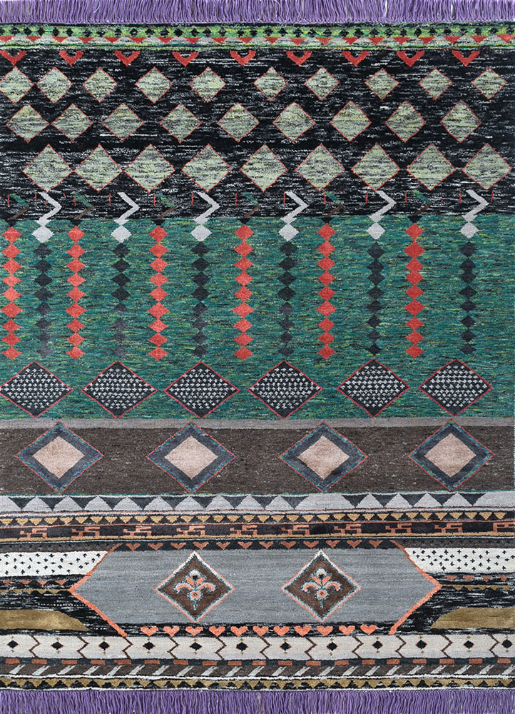 manchaha green wool and bamboo silk hand knotted Rug - HeadShot