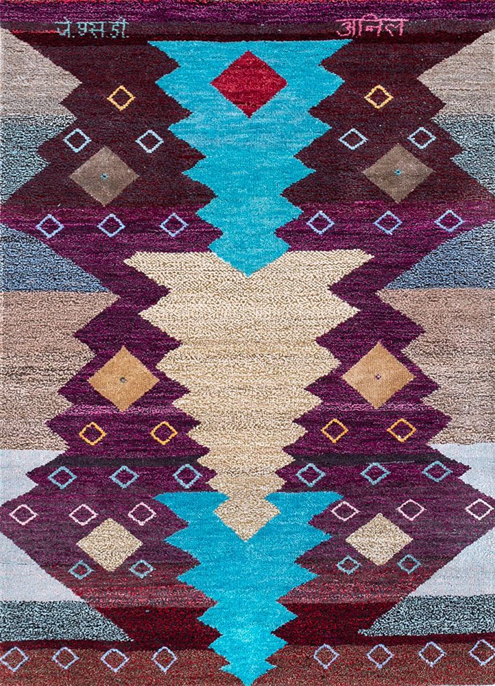 freedom manchaha pink and purple wool and bamboo silk hand knotted Rug - HeadShot
