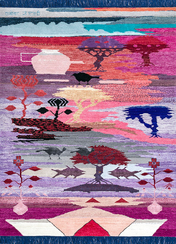 freedom manchaha pink and purple wool and bamboo silk hand knotted Rug - HeadShot
