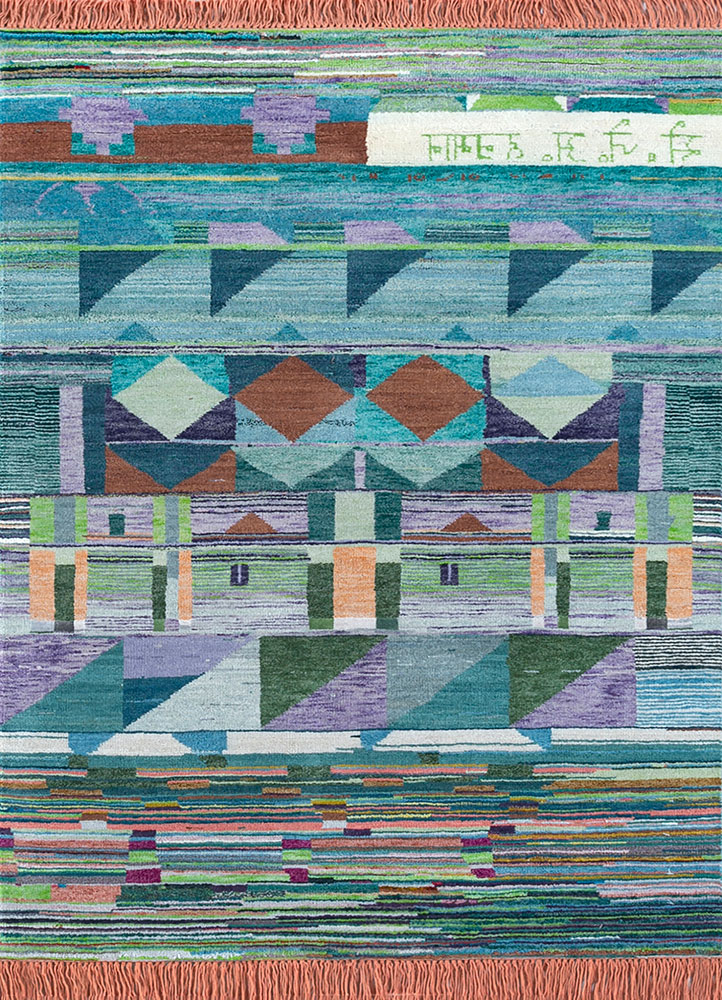 freedom manchaha blue wool and bamboo silk hand knotted Rug - HeadShot