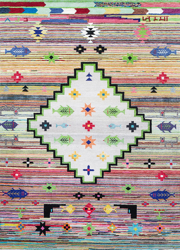 freedom manchaha blue wool and bamboo silk hand knotted Rug - HeadShot