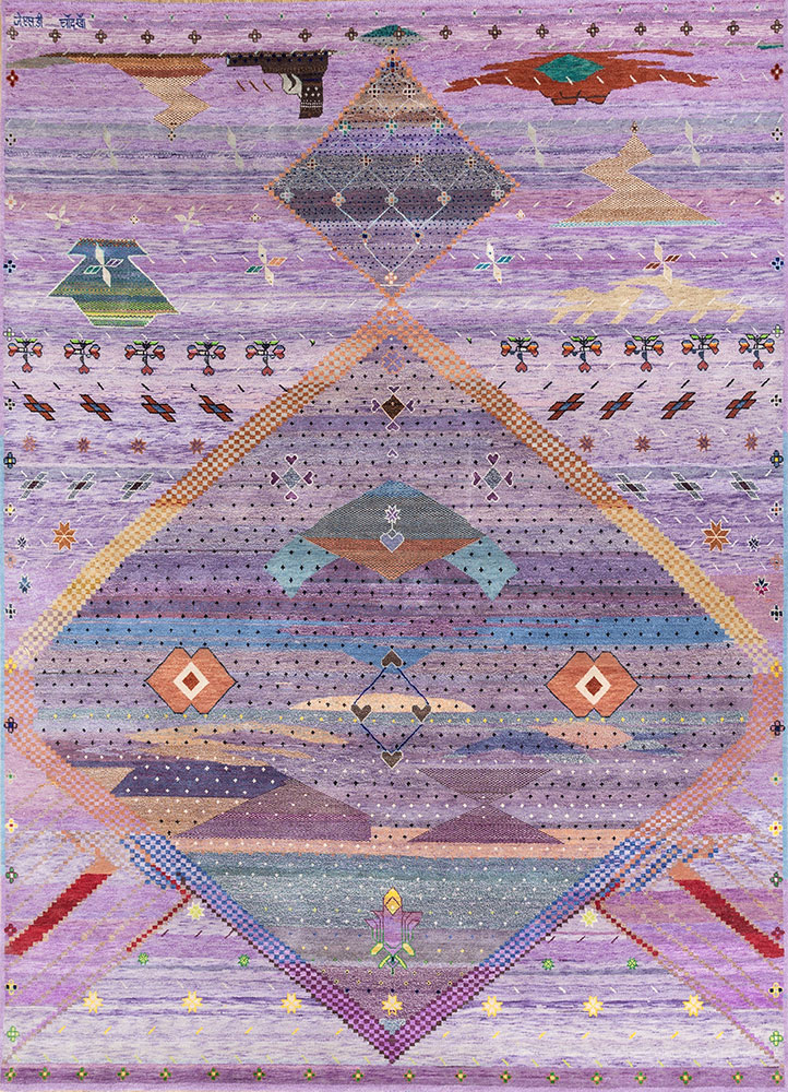 freedom manchaha pink and purple wool and bamboo silk hand knotted Rug - HeadShot