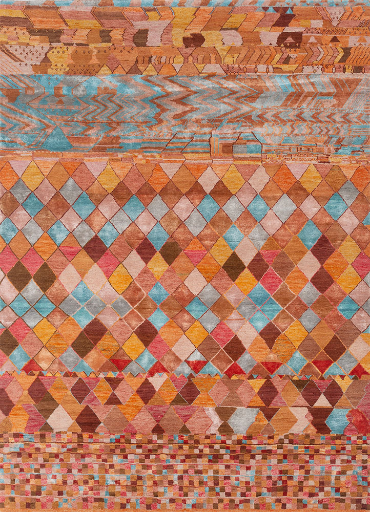 manchaha pink and purple wool and bamboo silk hand knotted Rug - HeadShot