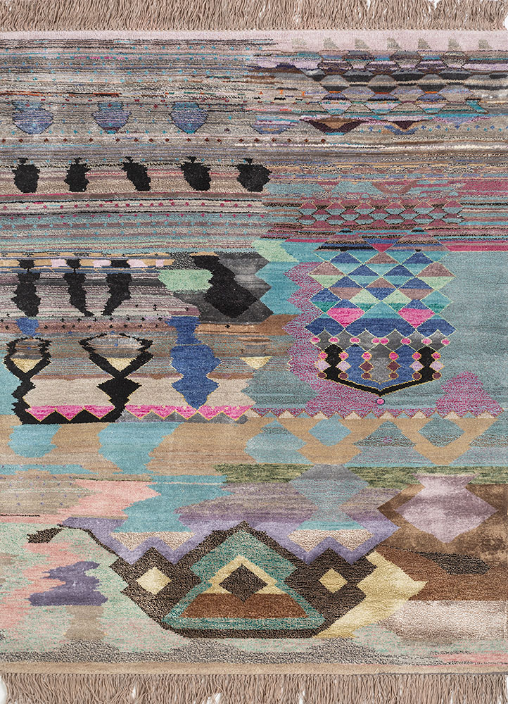 freedom manchaha gold wool and bamboo silk hand knotted Rug - HeadShot