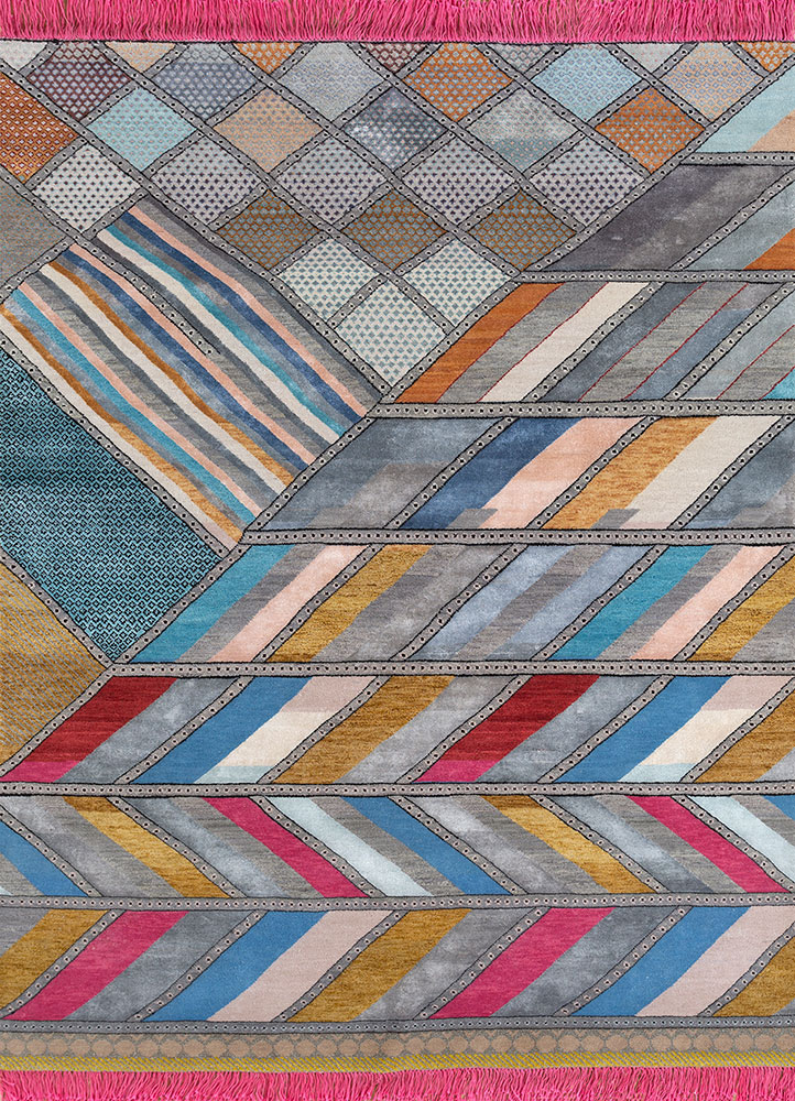 manchaha grey and black wool and bamboo silk hand knotted Rug - HeadShot