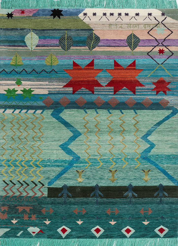 freedom manchaha blue wool and bamboo silk hand knotted Rug - HeadShot