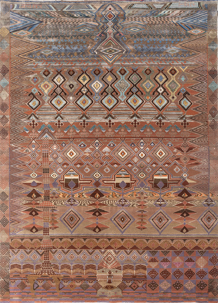 freedom manchaha red and orange wool and bamboo silk hand knotted Rug - HeadShot