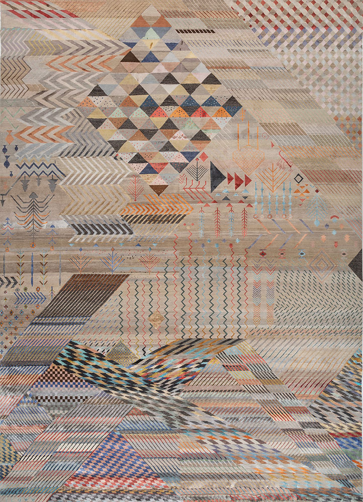 manchaha beige and brown wool and bamboo silk hand knotted Rug - HeadShot