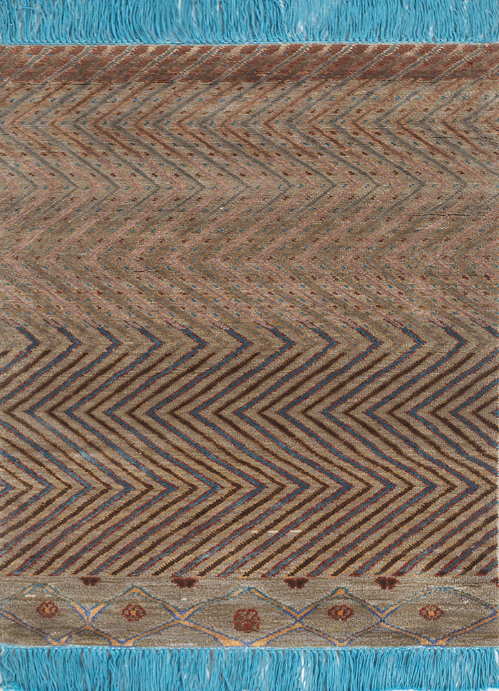 manchaha red and orange wool and bamboo silk hand knotted Rug - HeadShot