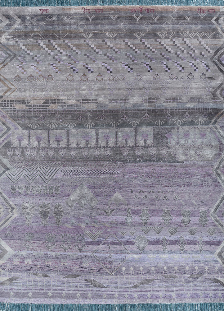 manchaha pink and purple wool and bamboo silk hand knotted Rug - HeadShot