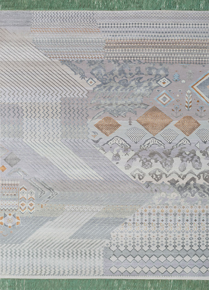 manchaha blue wool and bamboo silk hand knotted Rug - HeadShot