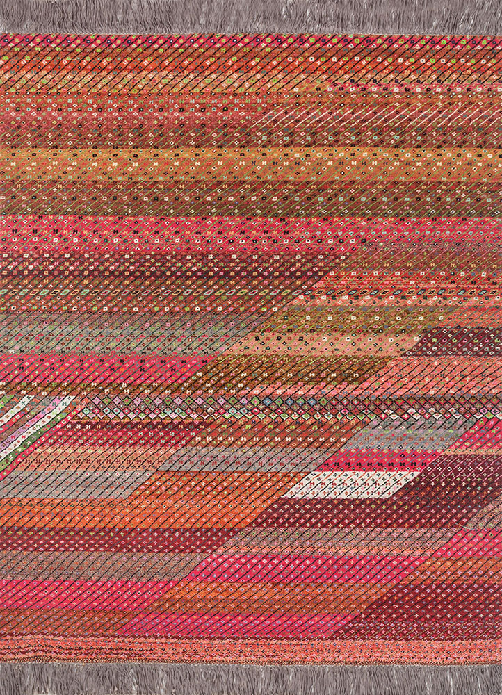 manchaha red and orange wool and bamboo silk hand knotted Rug - HeadShot