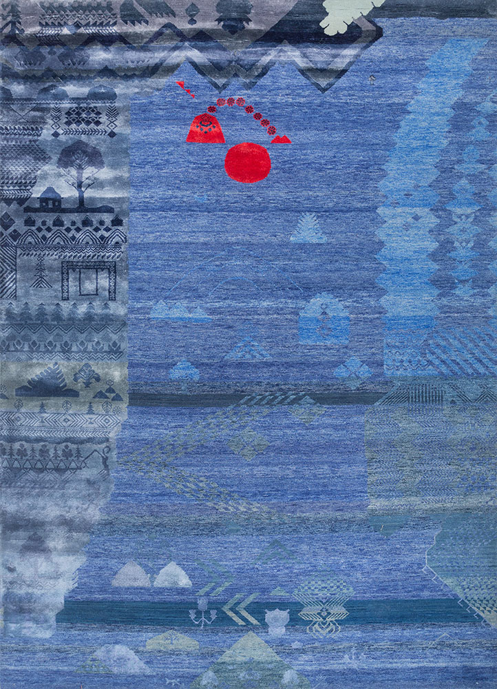 manchaha blue wool and bamboo silk hand knotted Rug - HeadShot