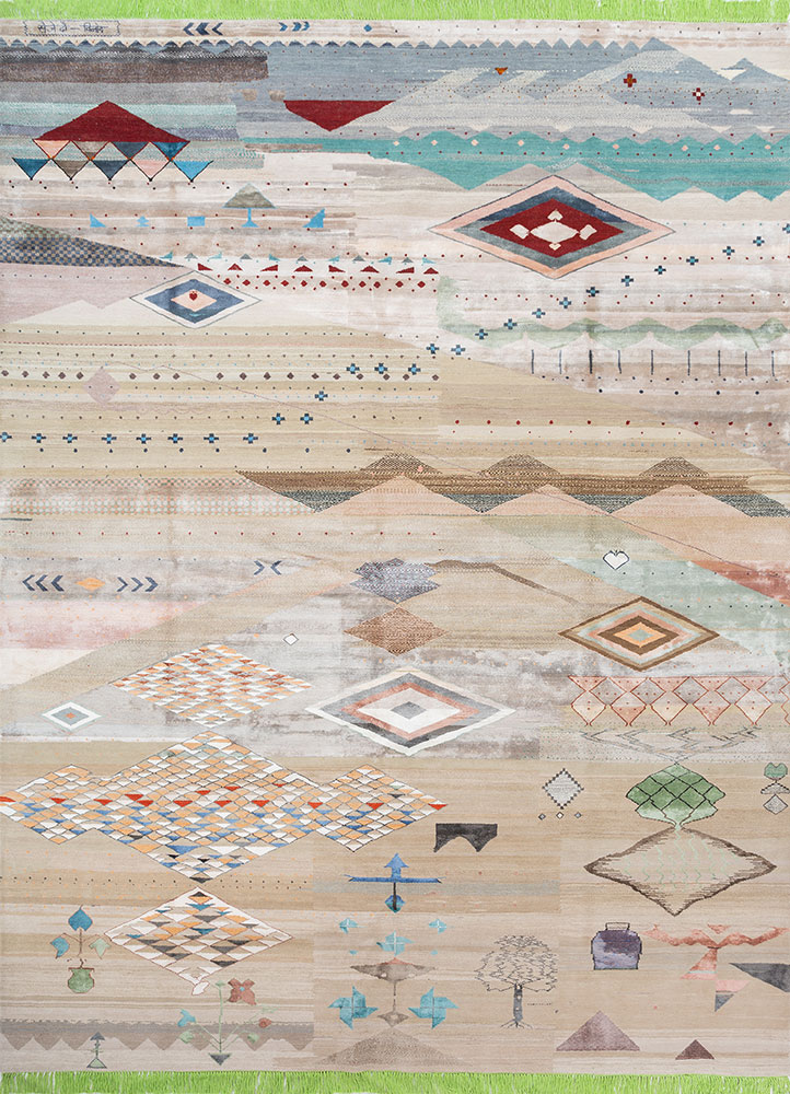 freedom manchaha ivory wool and bamboo silk hand knotted Rug - HeadShot