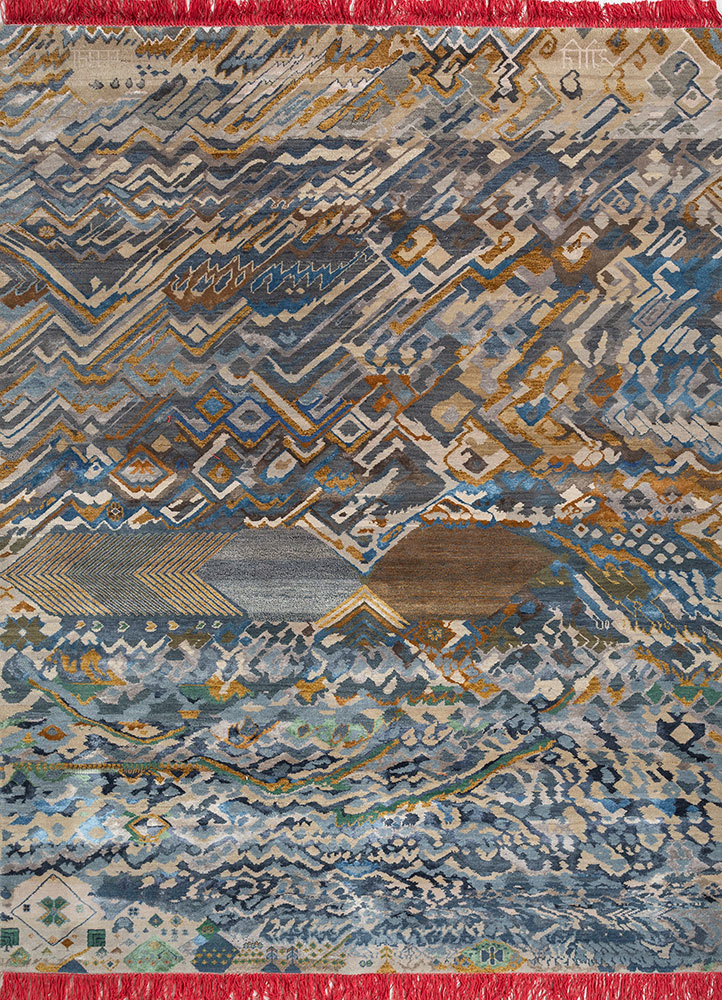 manchaha blue wool and bamboo silk hand knotted Rug - HeadShot