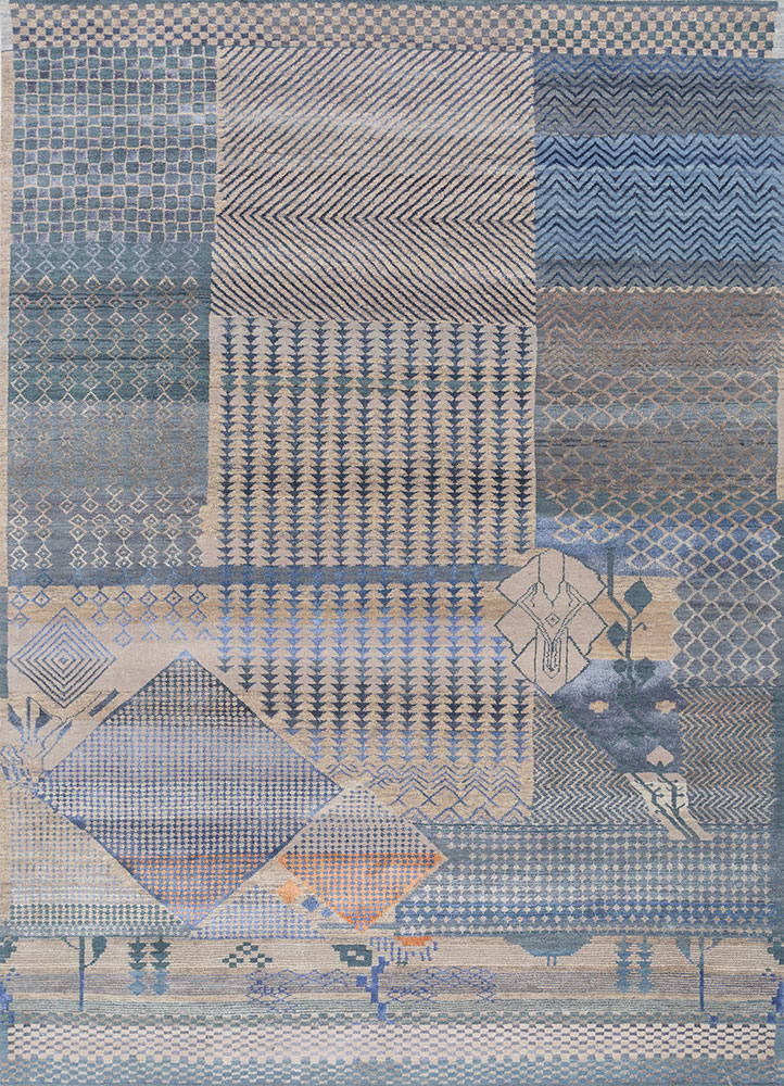 manchaha grey and black wool and bamboo silk hand knotted Rug - HeadShot