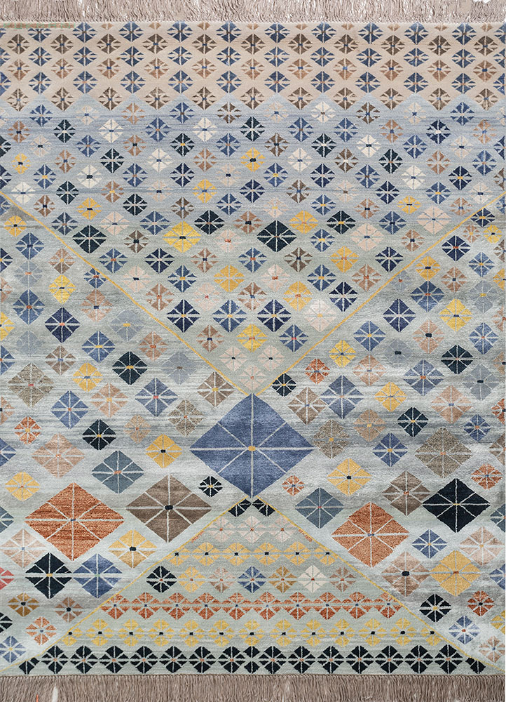 manchaha blue wool and bamboo silk hand knotted Rug - HeadShot