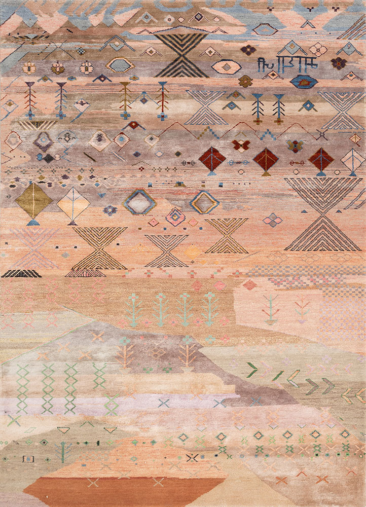 manchaha pink and purple wool and bamboo silk hand knotted Rug - HeadShot