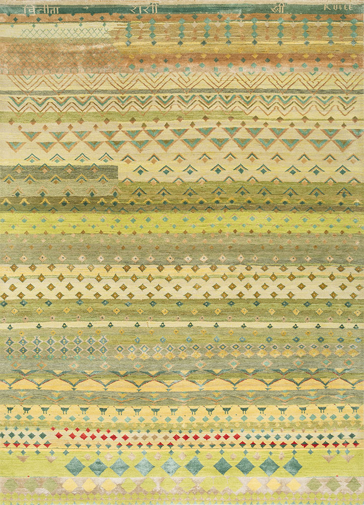 manchaha gold wool and bamboo silk hand knotted Rug - HeadShot