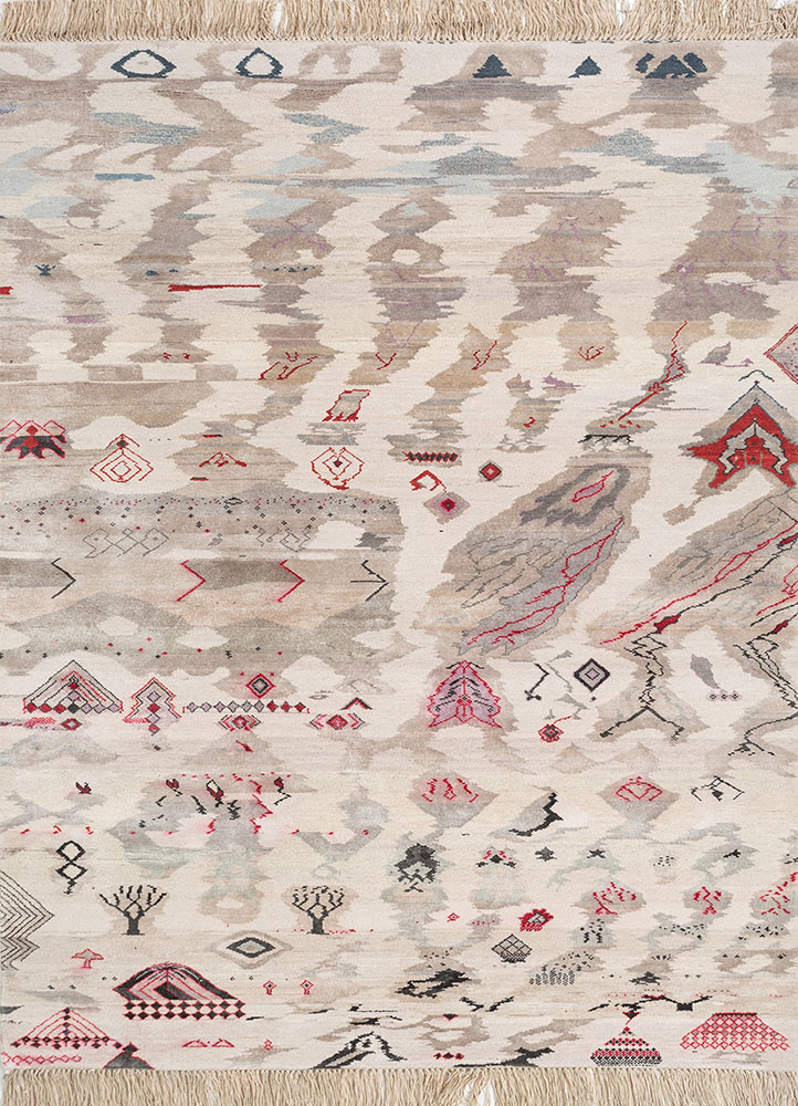 manchaha ivory wool and bamboo silk hand knotted Rug - HeadShot