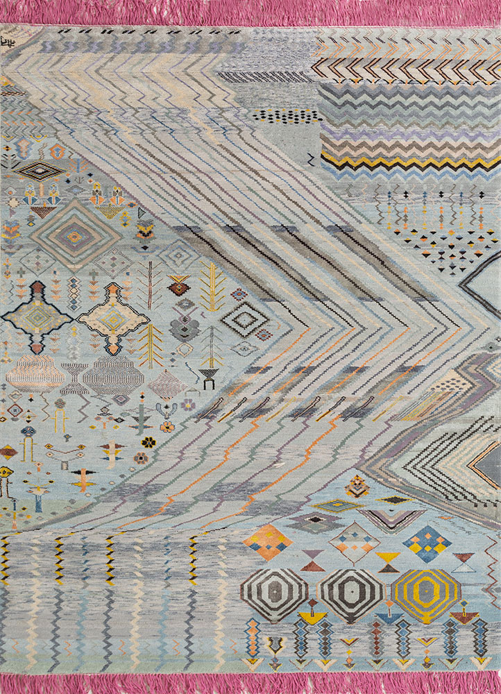 manchaha blue wool and bamboo silk hand knotted Rug - HeadShot