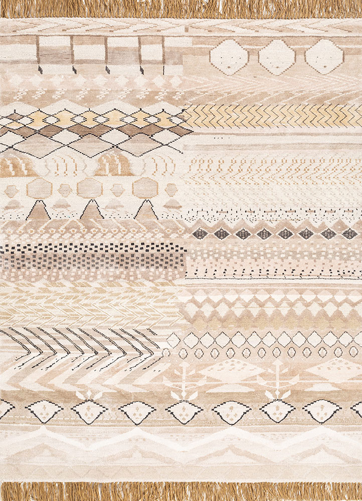manchaha ivory wool and bamboo silk hand knotted Rug - HeadShot