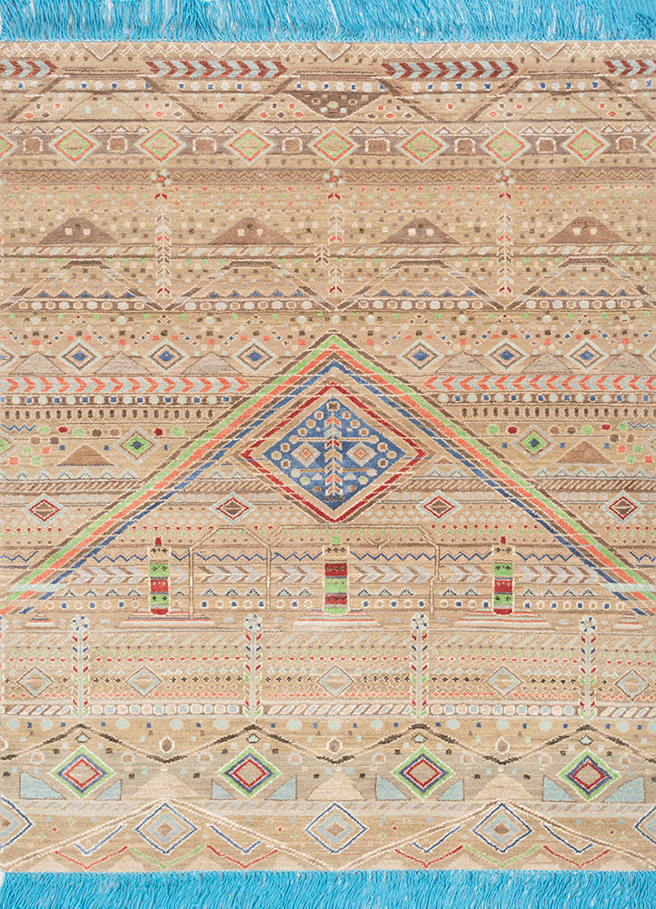 manchaha beige and brown wool and bamboo silk hand knotted Rug - HeadShot