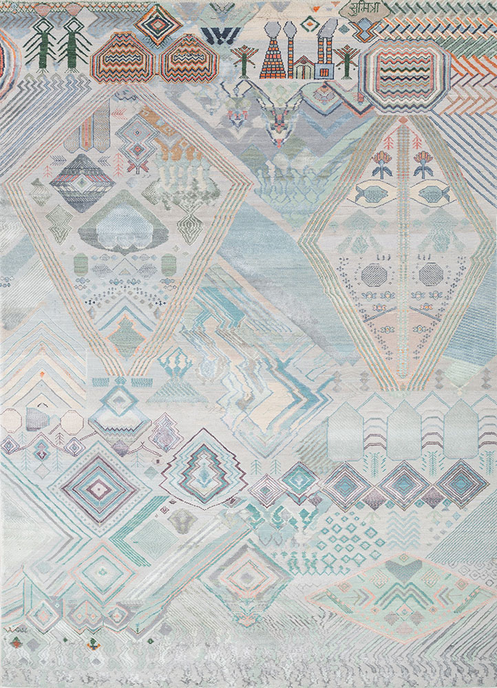 manchaha ivory wool and bamboo silk hand knotted Rug - HeadShot