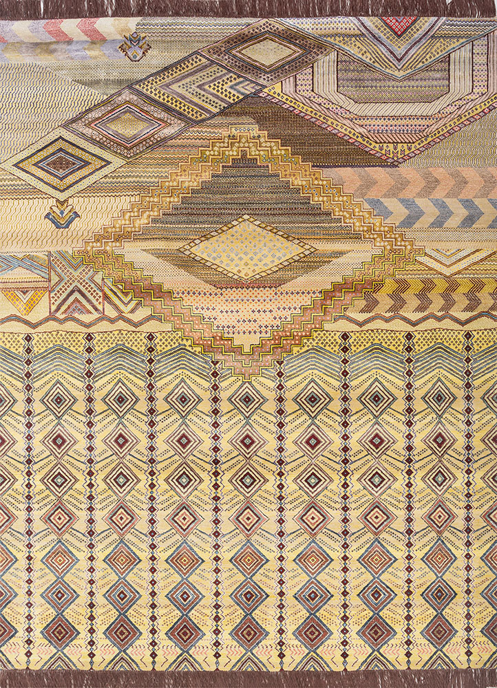 manchaha gold wool and bamboo silk hand knotted Rug - HeadShot