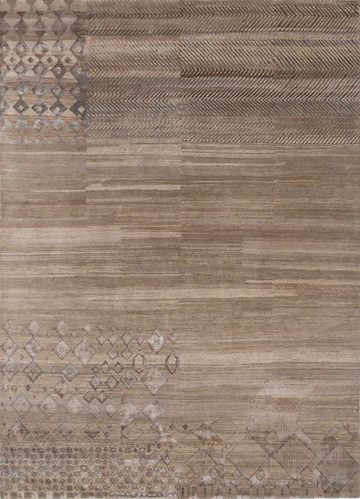 manchaha beige and brown wool and bamboo silk hand knotted Rug - HeadShot