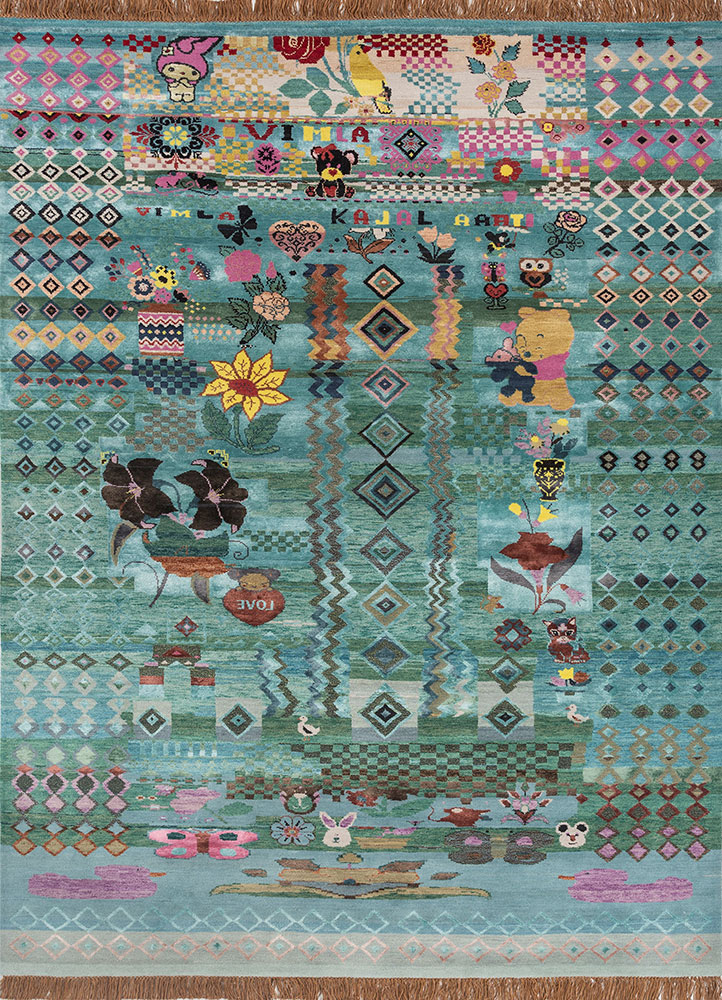manchaha blue wool and bamboo silk hand knotted Rug - HeadShot