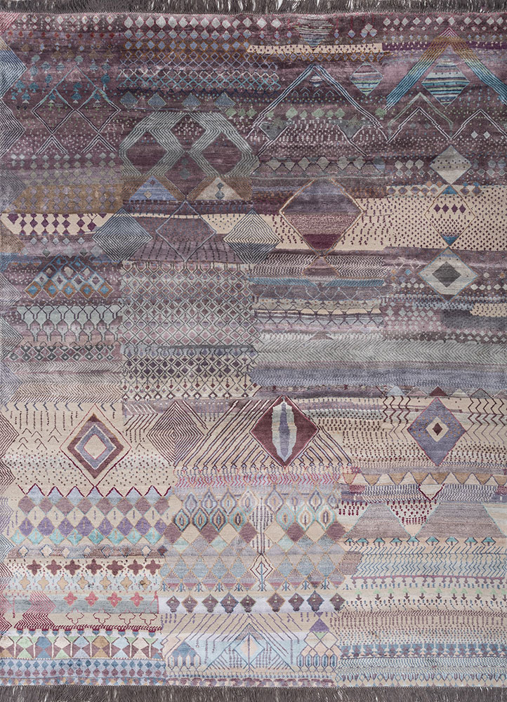 manchaha pink and purple wool and bamboo silk hand knotted Rug - HeadShot