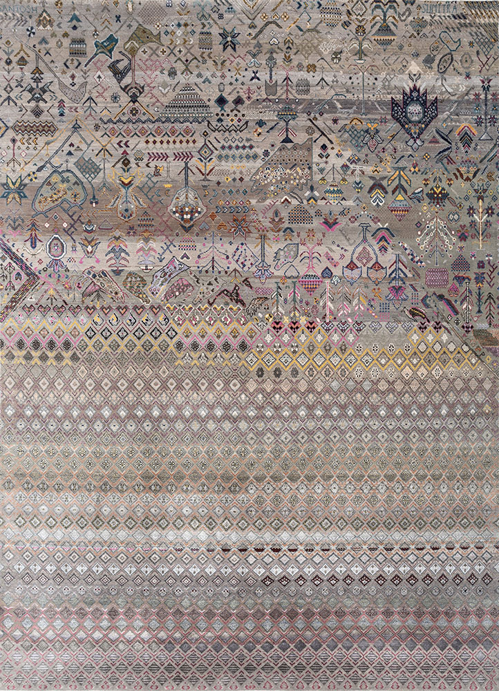 manchaha grey and black wool and bamboo silk hand knotted Rug - HeadShot