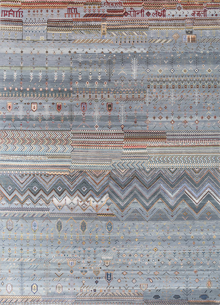 manchaha blue wool and bamboo silk hand knotted Rug - HeadShot
