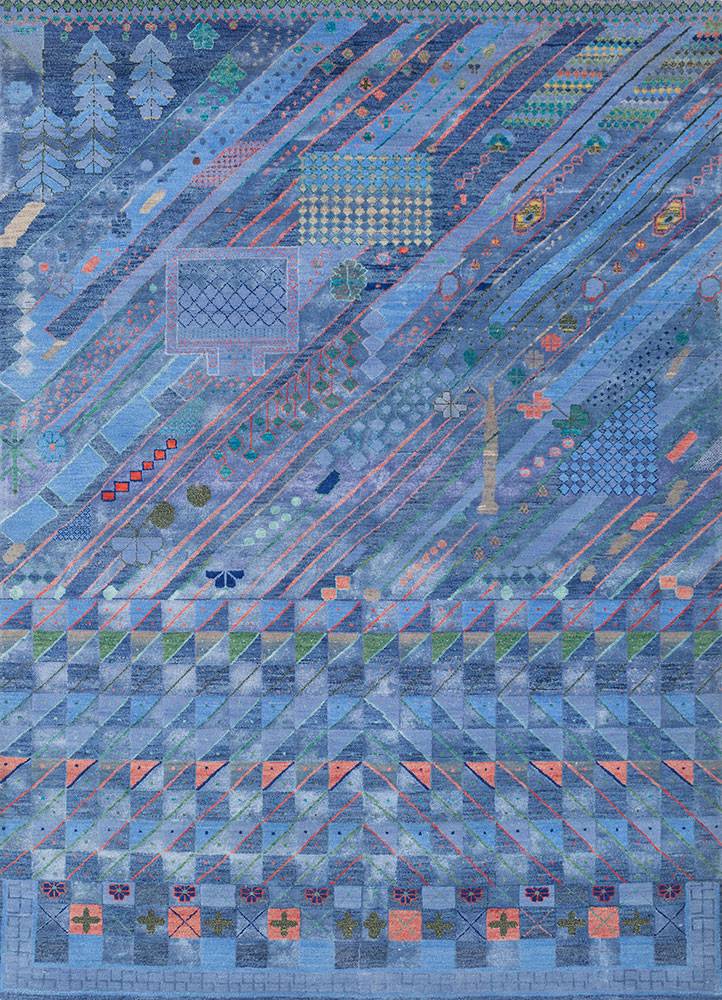 manchaha blue wool and bamboo silk hand knotted Rug - HeadShot