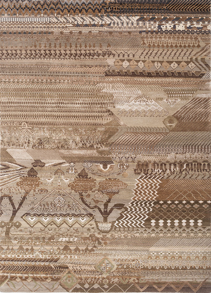 manchaha beige and brown wool and bamboo silk hand knotted Rug - HeadShot
