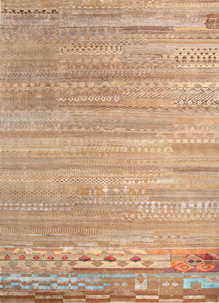 manchaha beige and brown wool and bamboo silk hand knotted Rug - HeadShot