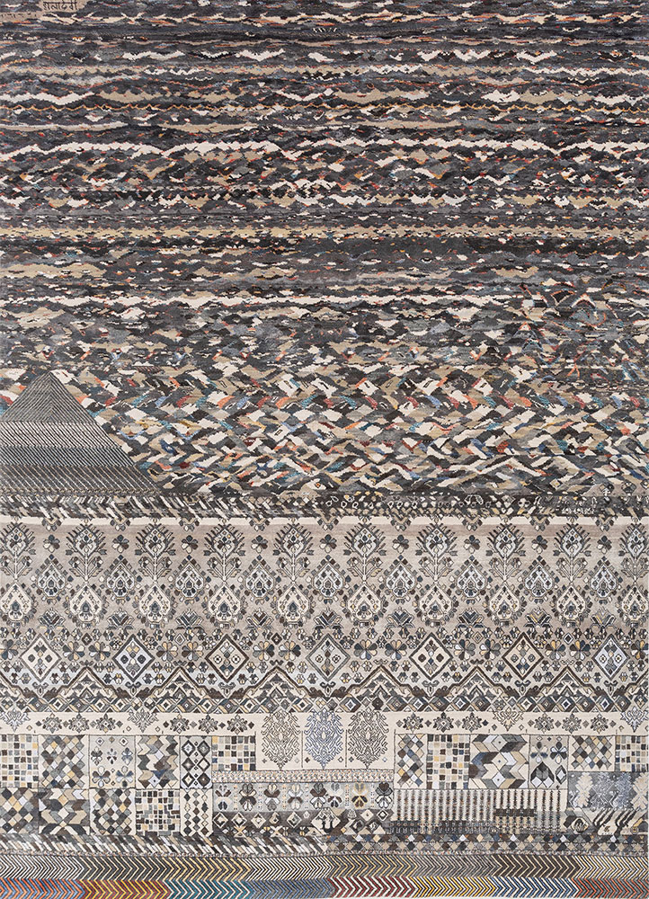 manchaha ivory wool and bamboo silk hand knotted Rug - HeadShot