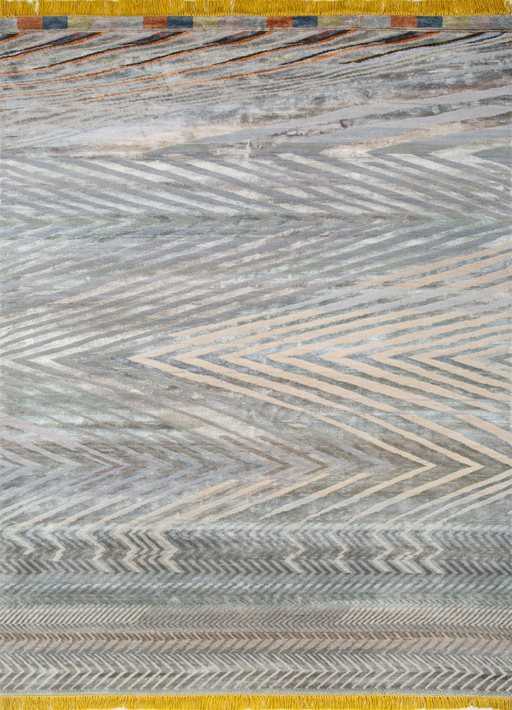manchaha blue wool and bamboo silk hand knotted Rug - HeadShot
