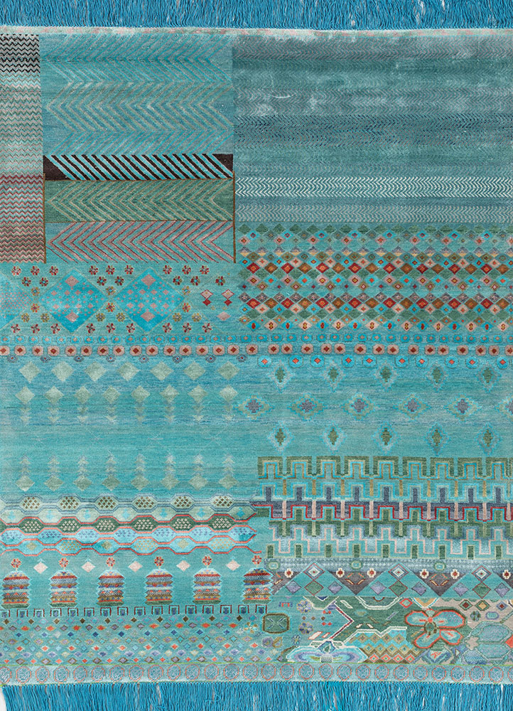 manchaha blue wool and bamboo silk hand knotted Rug - HeadShot