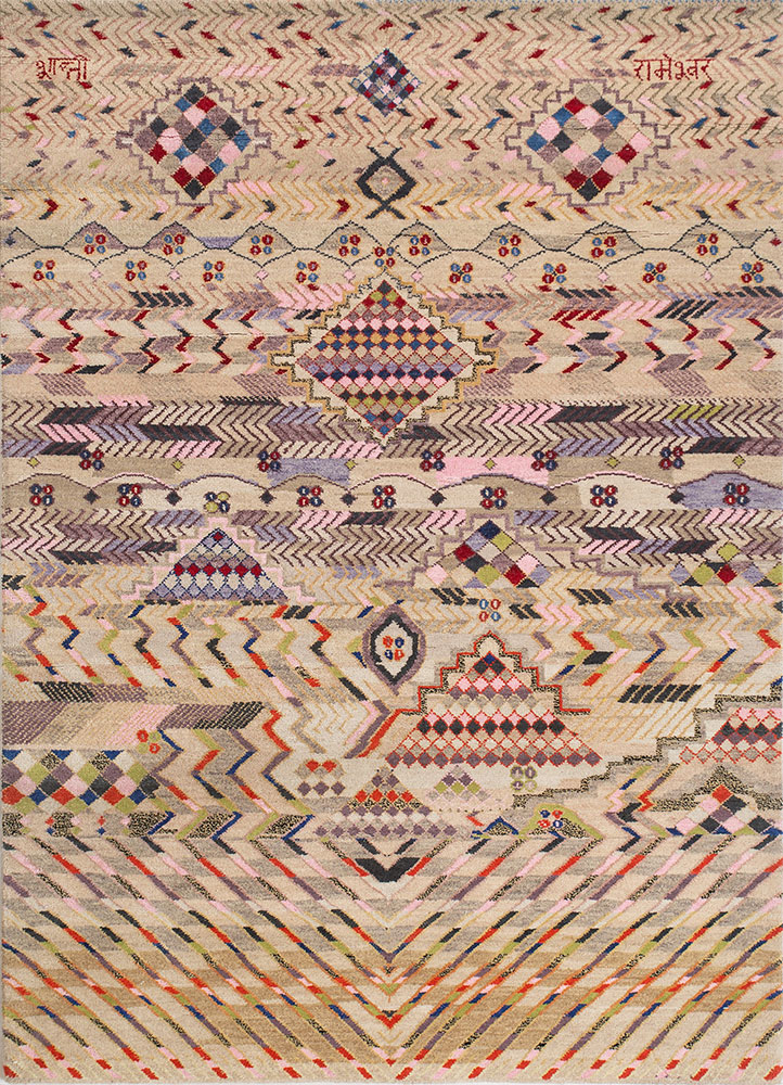 manchaha ivory wool and bamboo silk hand knotted Rug - HeadShot