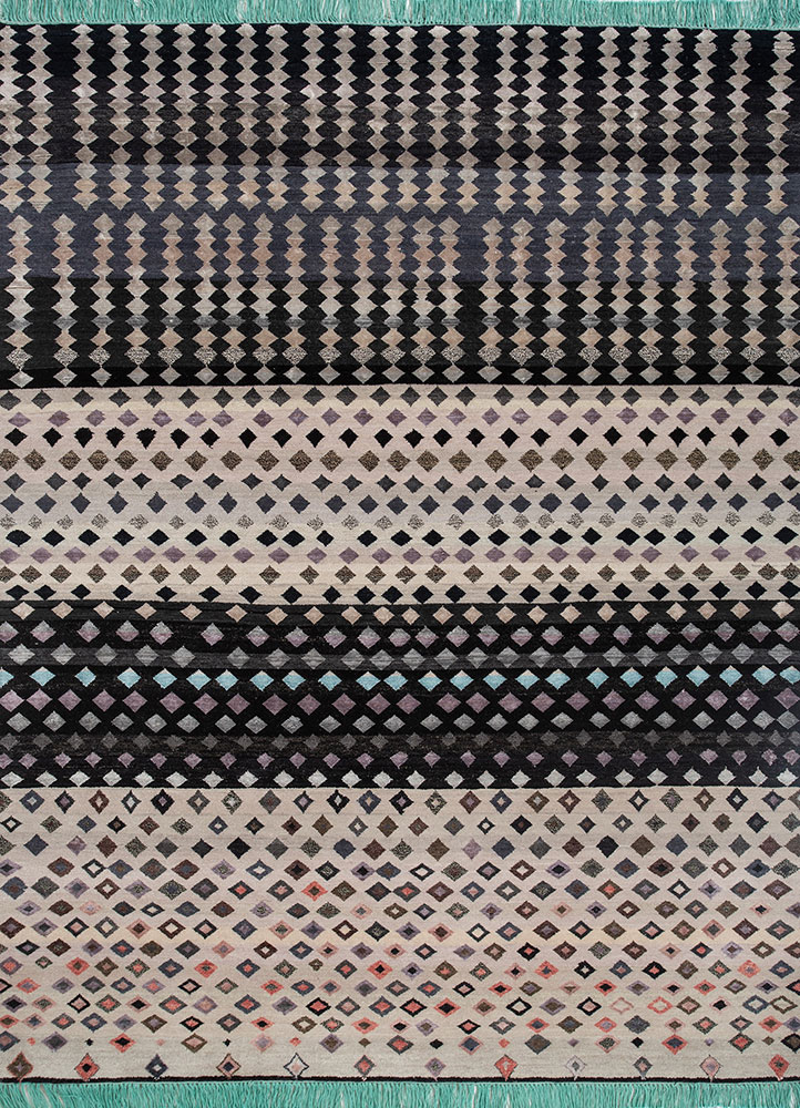 manchaha blue wool and bamboo silk hand knotted Rug - HeadShot