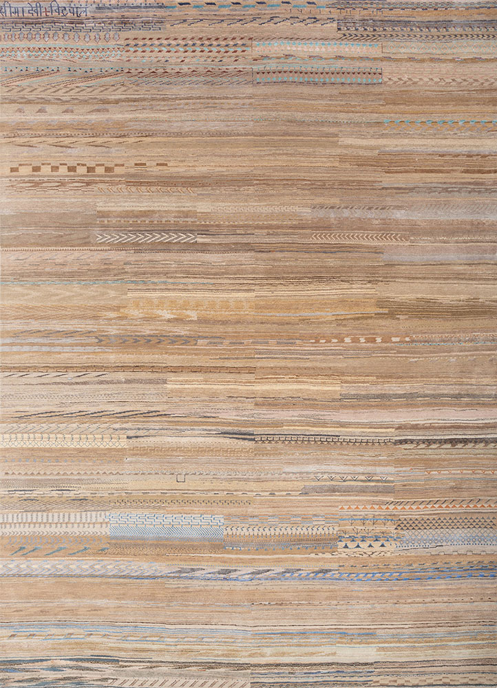 manchaha beige and brown wool and bamboo silk hand knotted Rug - HeadShot