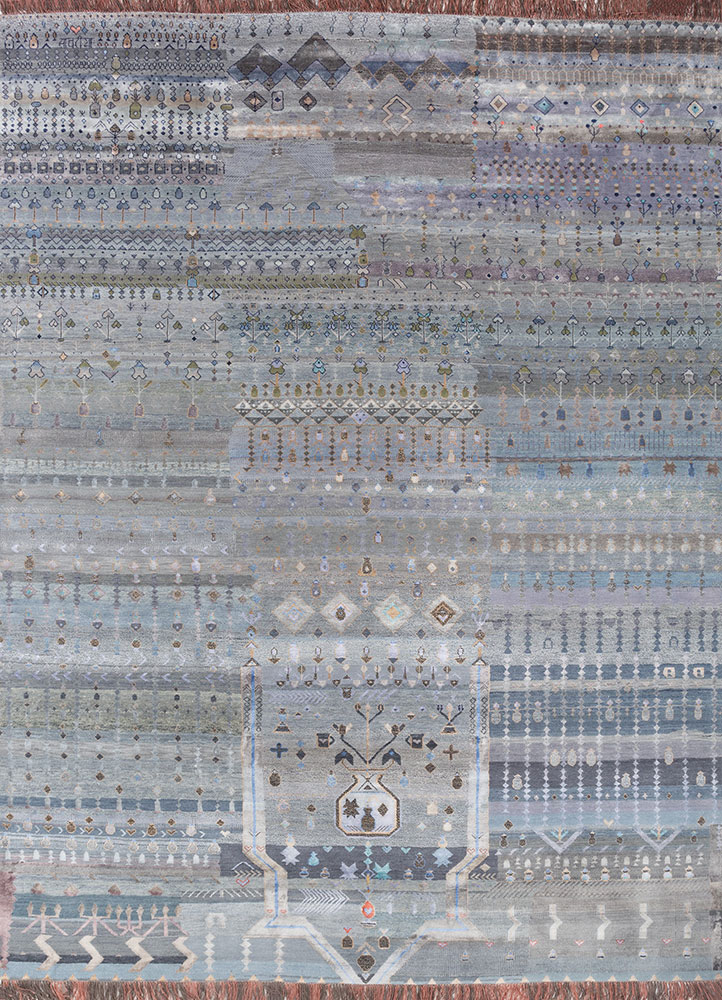 freedom manchaha blue wool and bamboo silk hand knotted Rug - HeadShot