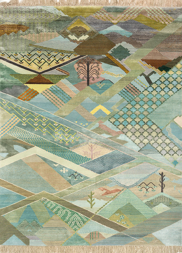 manchaha green wool and bamboo silk hand knotted Rug - HeadShot