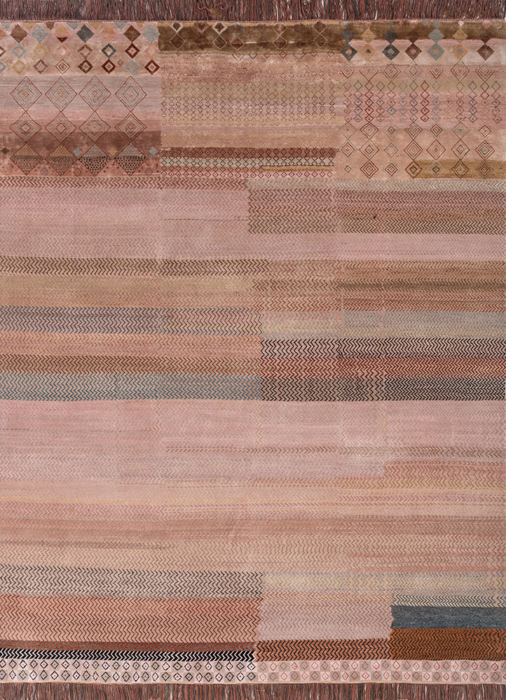 manchaha pink and purple wool and bamboo silk hand knotted Rug - HeadShot