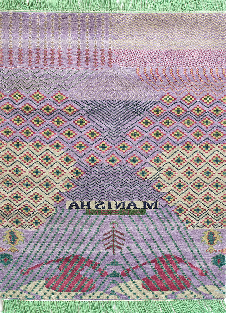 manchaha pink and purple wool and bamboo silk hand knotted Rug - HeadShot