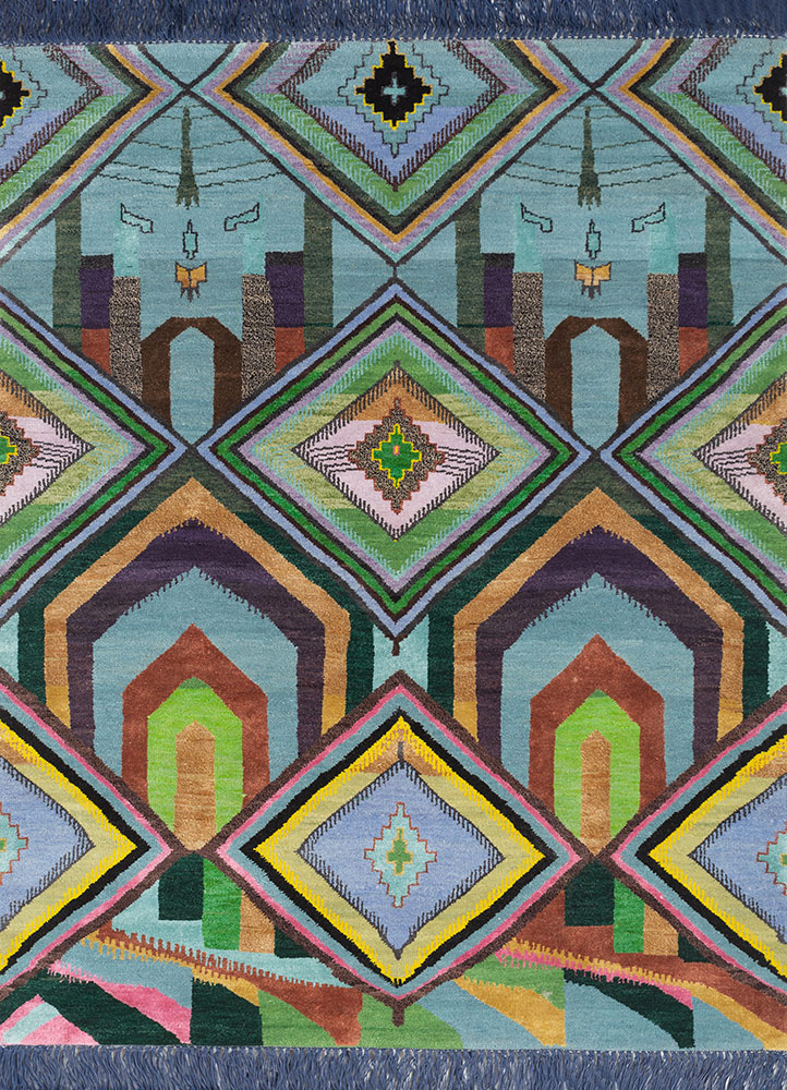 manchaha blue wool and bamboo silk hand knotted Rug - HeadShot