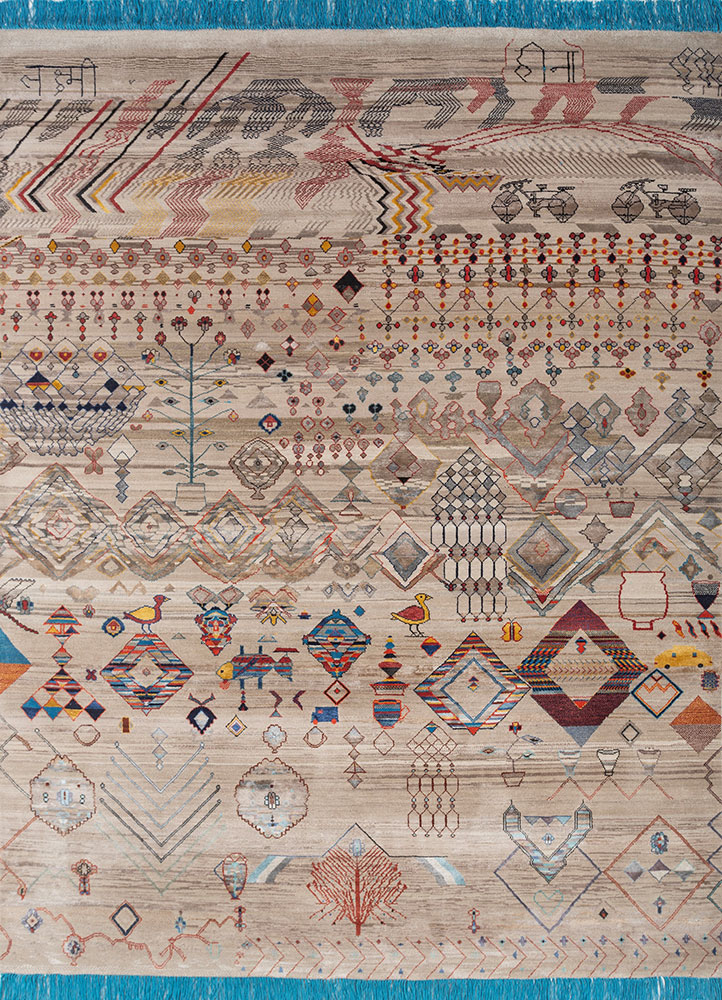 manchaha ivory wool and bamboo silk hand knotted Rug - HeadShot