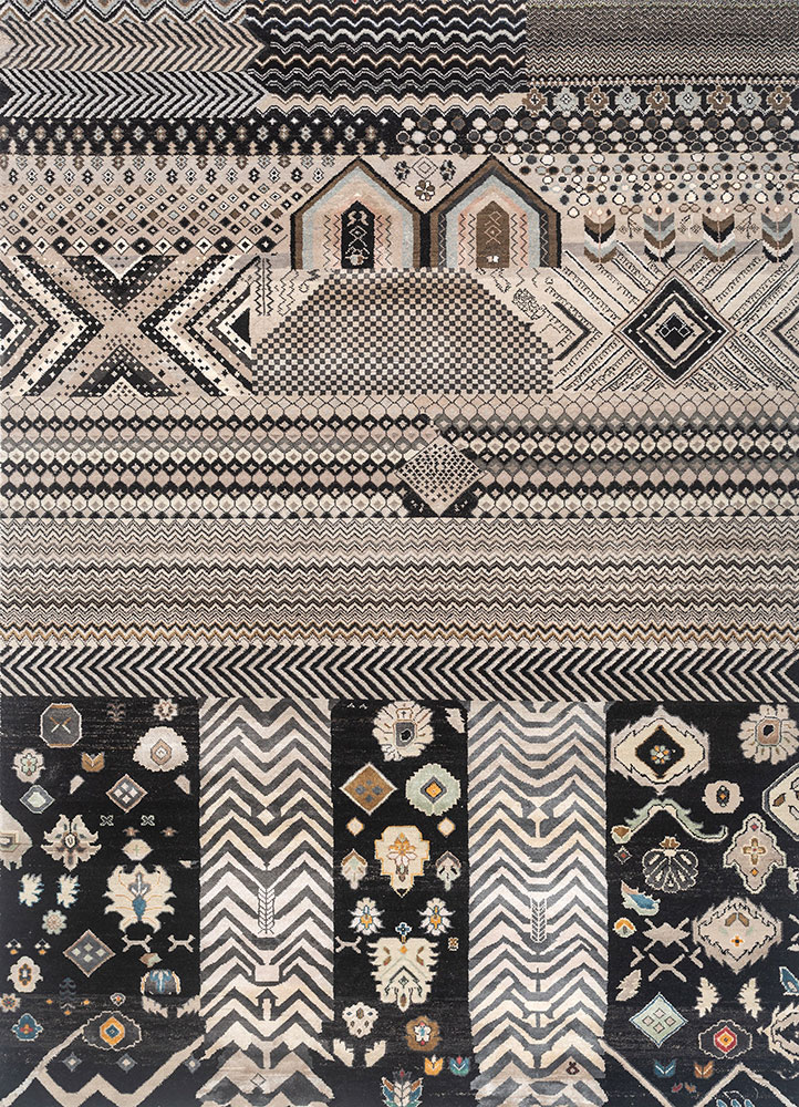 manchaha ivory wool and bamboo silk hand knotted Rug - HeadShot